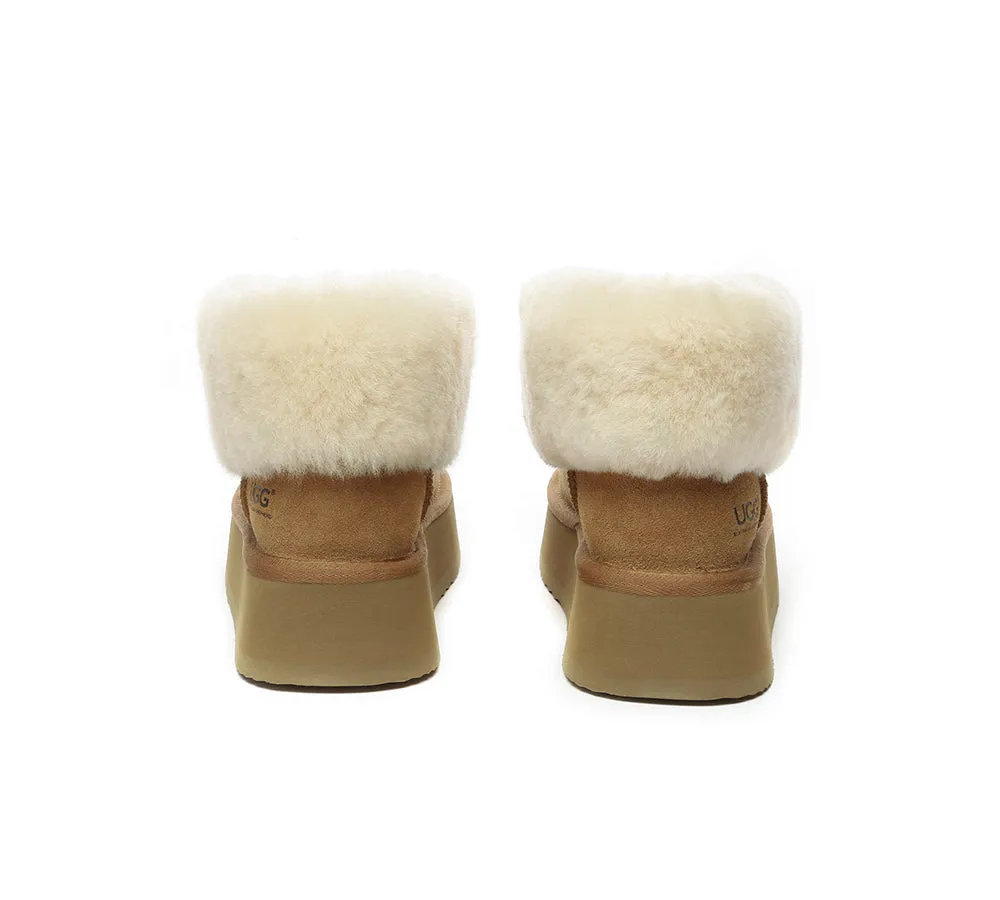 AUSTRALIAN SHEPHERD® UGG Sheepskin Wool Collar Zipper Platform Mini Ankle Boots