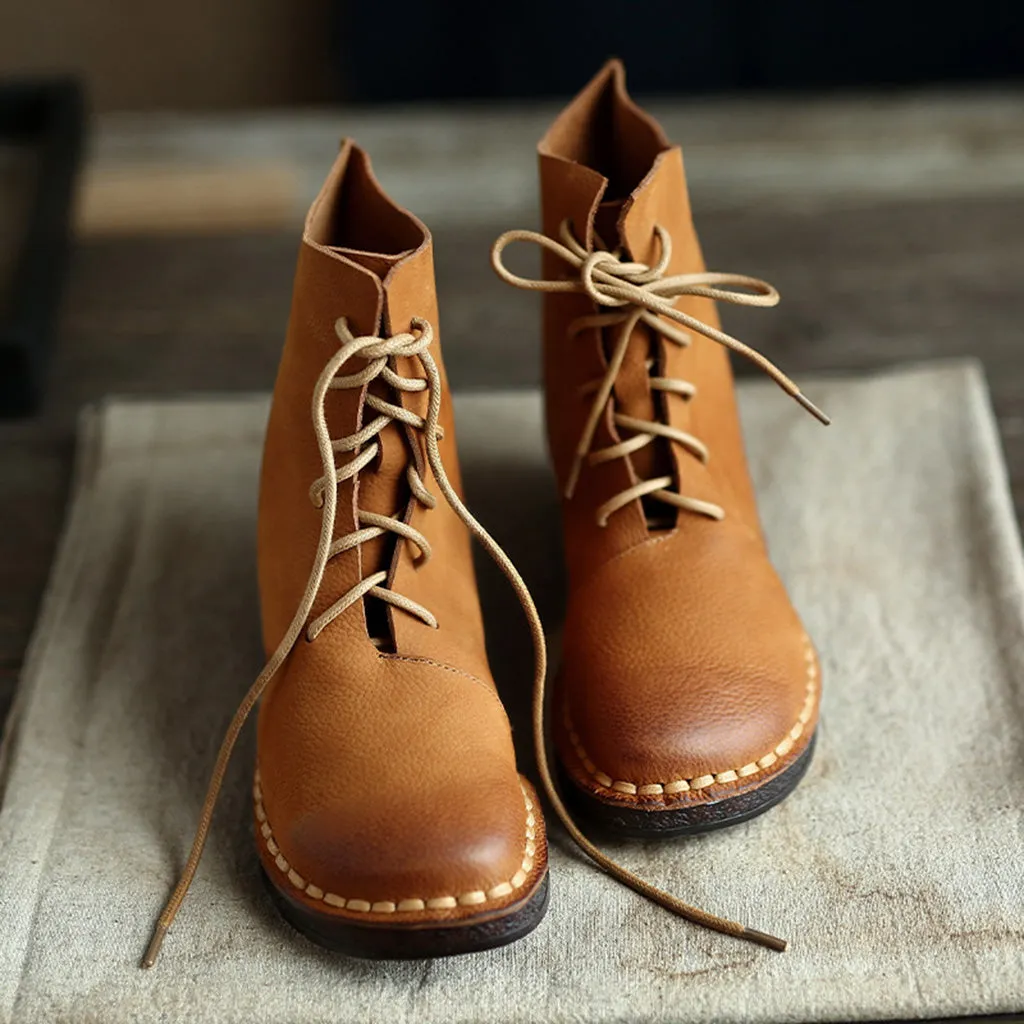 Autumn Retro Handmade Leather Martin Ankle Women's Boots | Gift Shoes