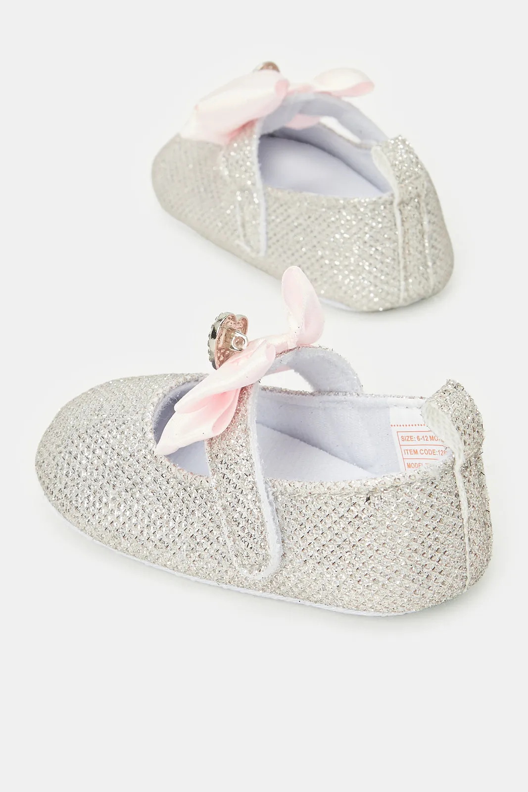 Babies Silver And White Bow Pram Shoe With Headband Set (2 Piece)