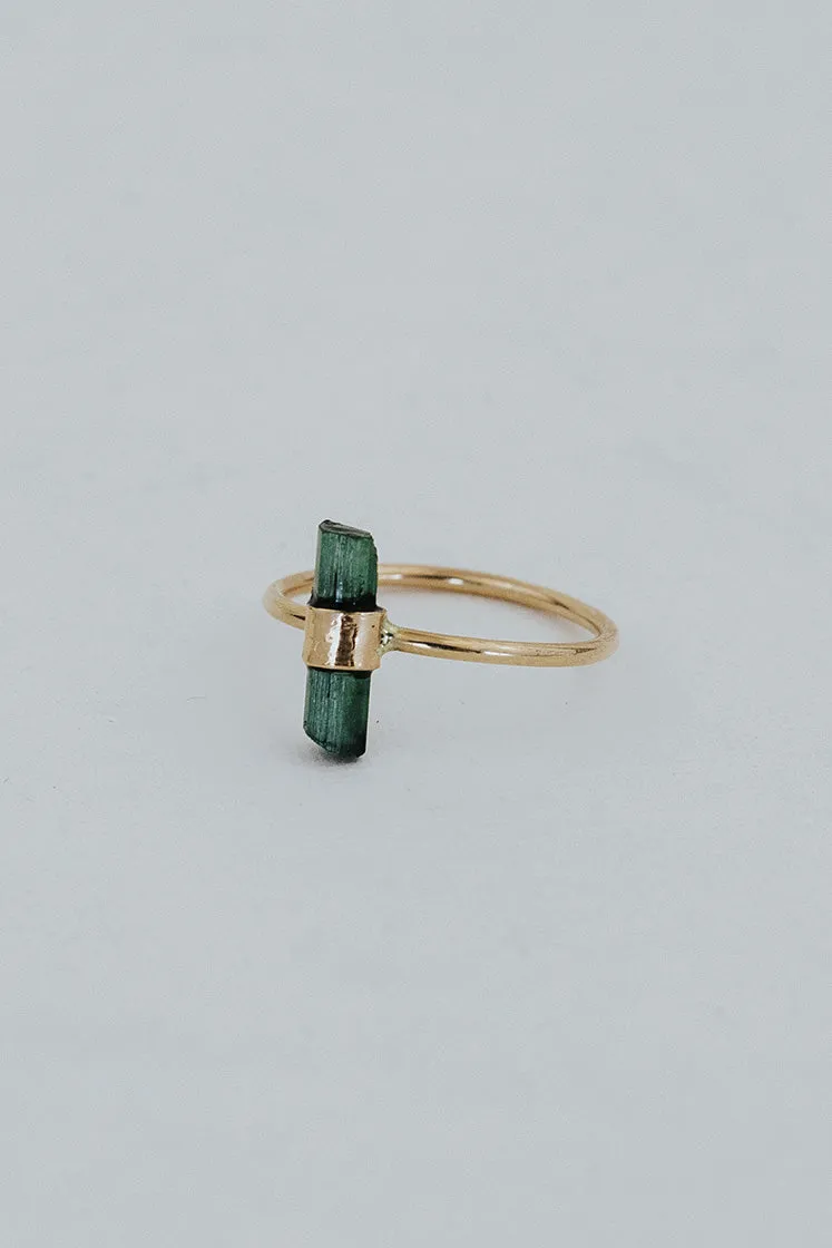 Banded Crystal Ring - Dark Green Tourmaline