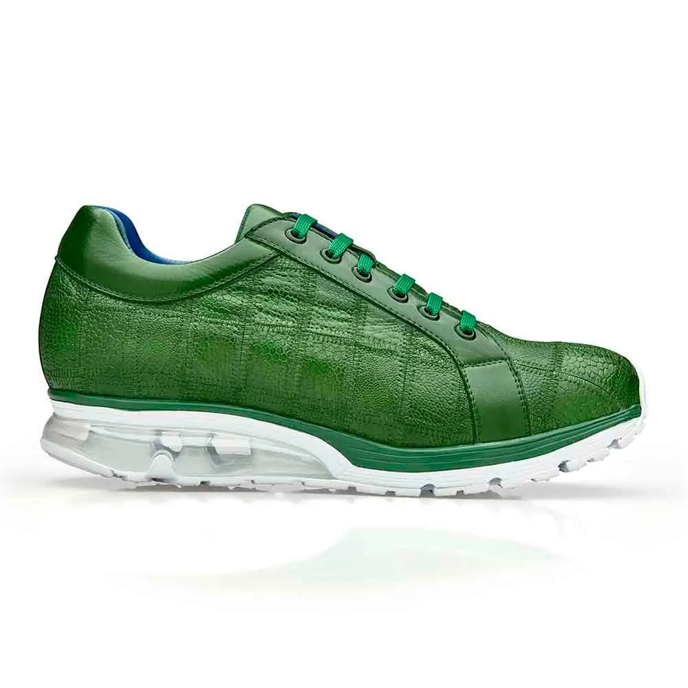 Belvedere Magnus Men's Ostrich Patchwork Casual Emerald Exotic Sneakers