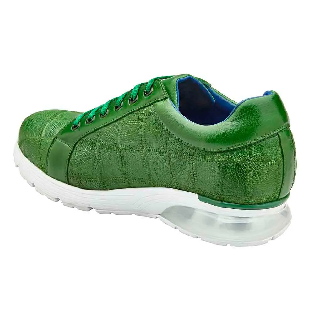 Belvedere Magnus Men's Ostrich Patchwork Casual Emerald Exotic Sneakers