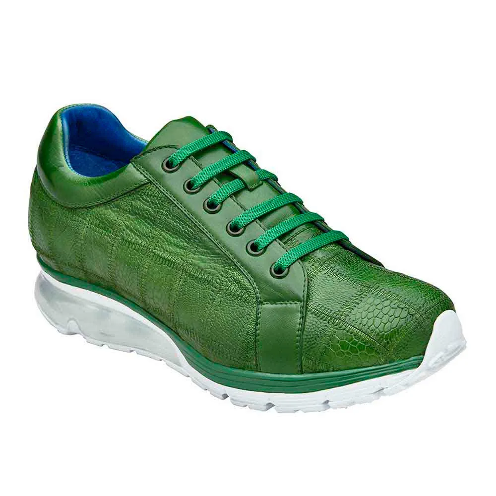 Belvedere Magnus Men's Ostrich Patchwork Casual Emerald Exotic Sneakers