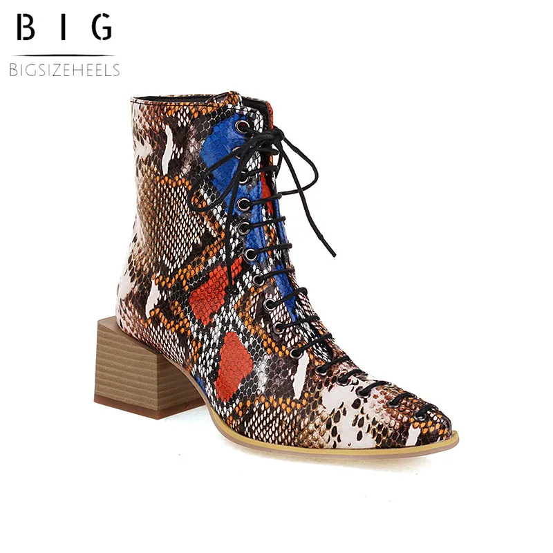 Bigsizeheels Calfskin lace-up Martin boots - Snakeskin