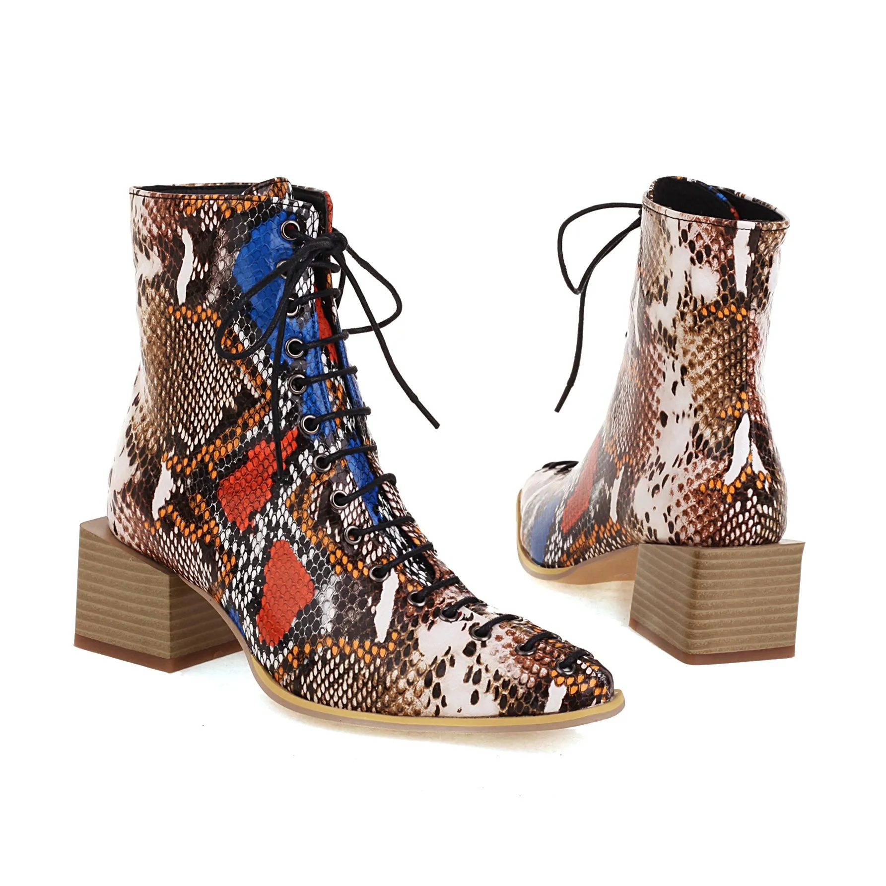 Bigsizeheels Calfskin lace-up Martin boots - Snakeskin