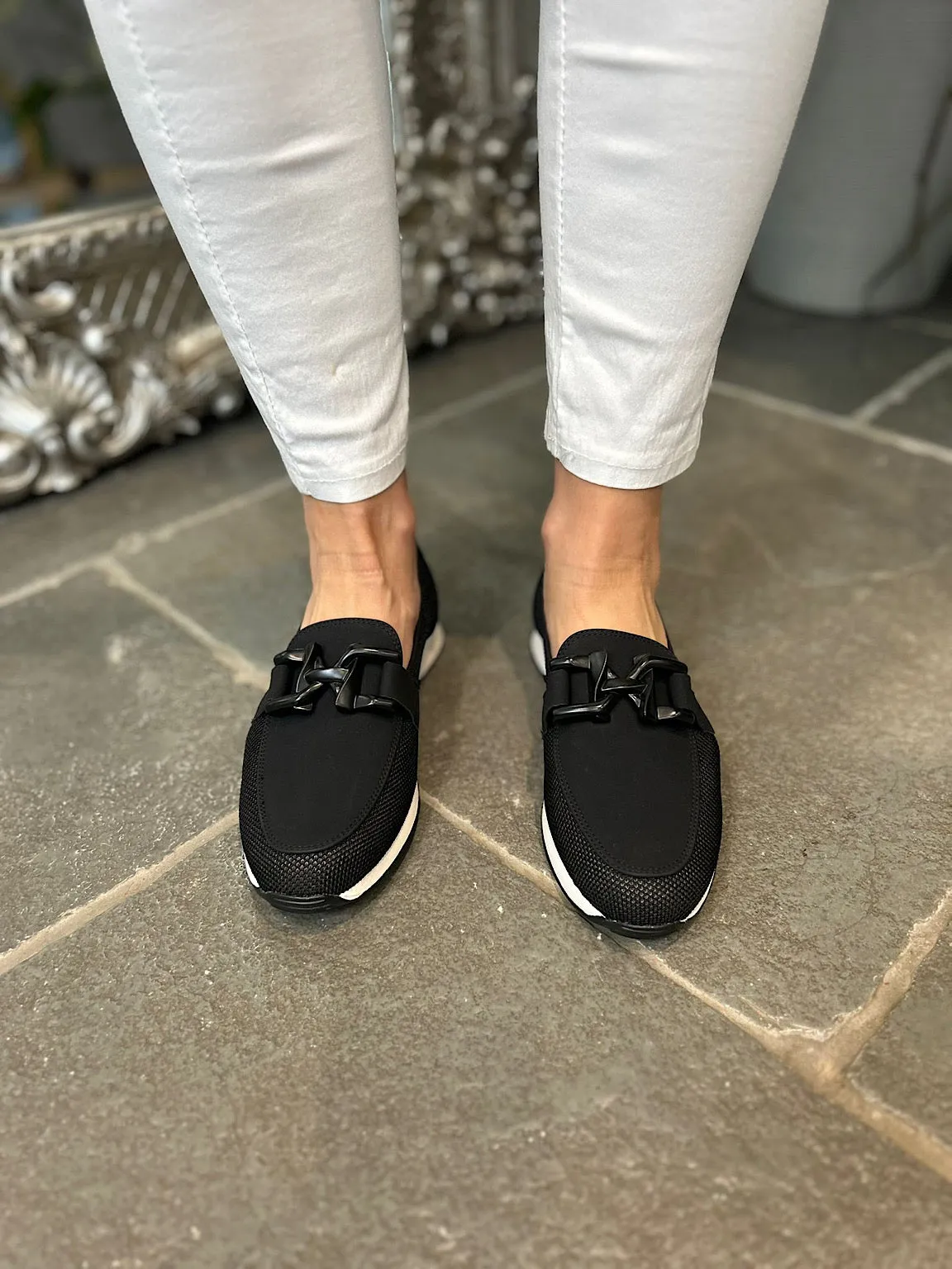 Black Chain Detail Mesh Loafer