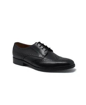 Black Leather Derby Shoes With Brogue Detailing