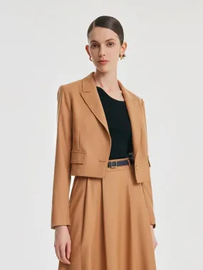 Camel Worsted Woolen Cropped Blazer