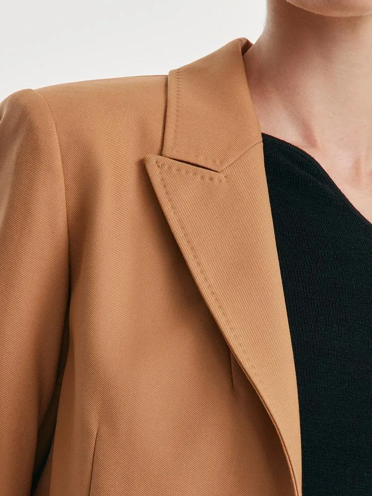 Camel Worsted Woolen Cropped Blazer