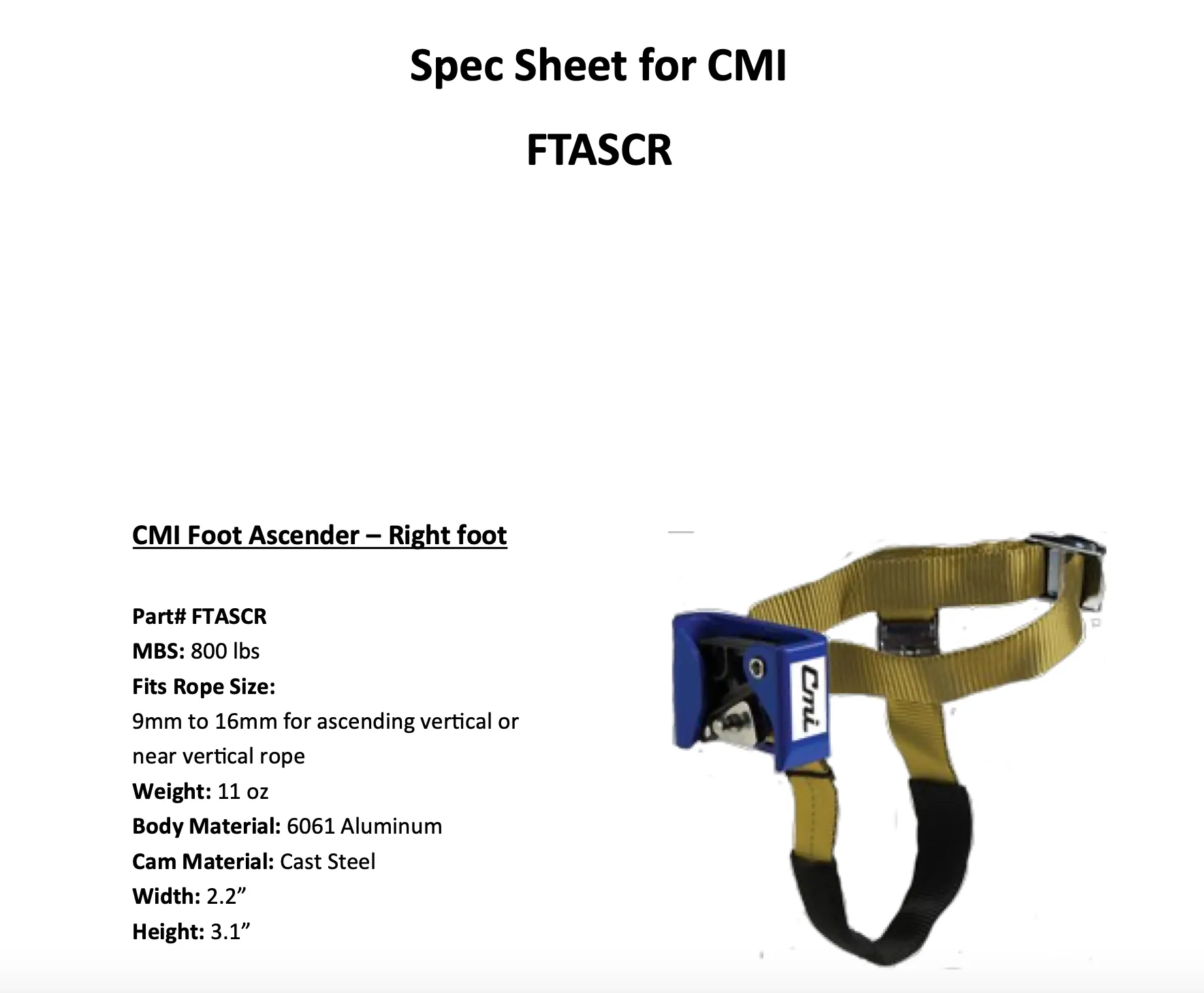 CMI Right Foot Ascender