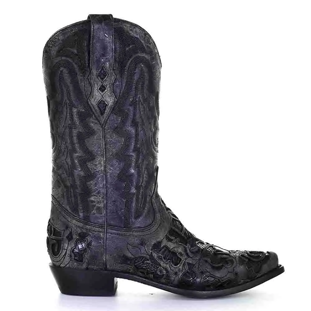 Corral Cowboy Black Embroidered Boots