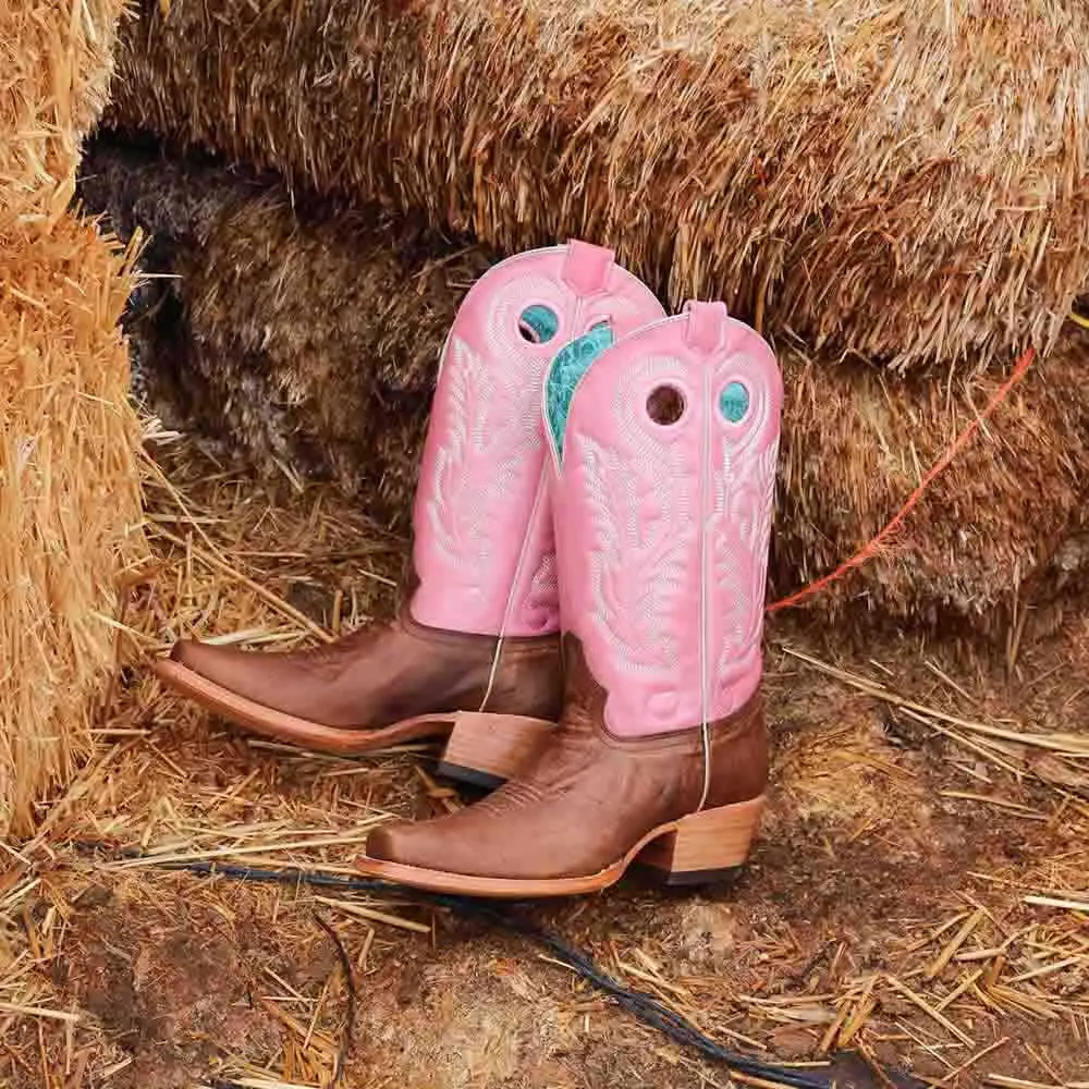 Corral Western Brown & Pink Embroidered Boots