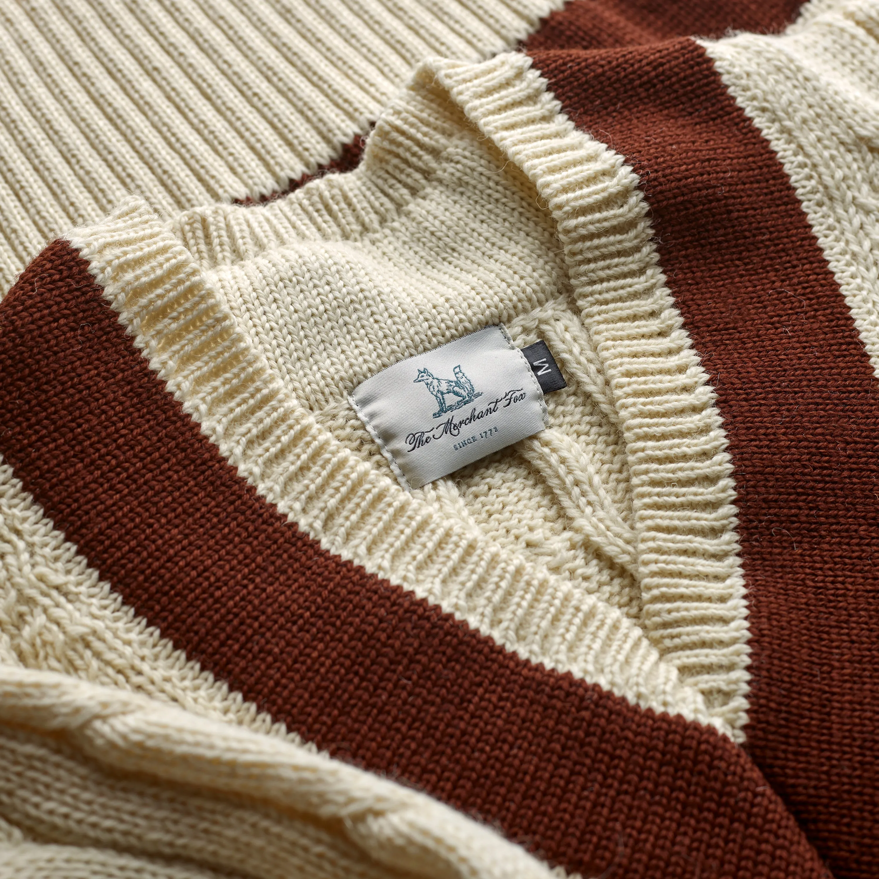 Fox Cricket Club Ecru Sweater with Suede Brown Stripes