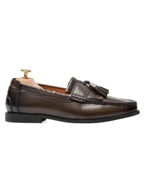 Fringe Classic Loafer - Cognac Tan with Tassel (Hand Painted Patina)