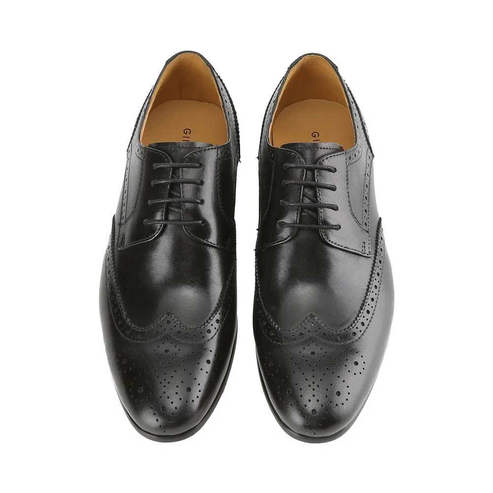 Gino Vitale Men's Handcrafted Genuine Leather Brogue Wingtip Medallion Dress Shoe