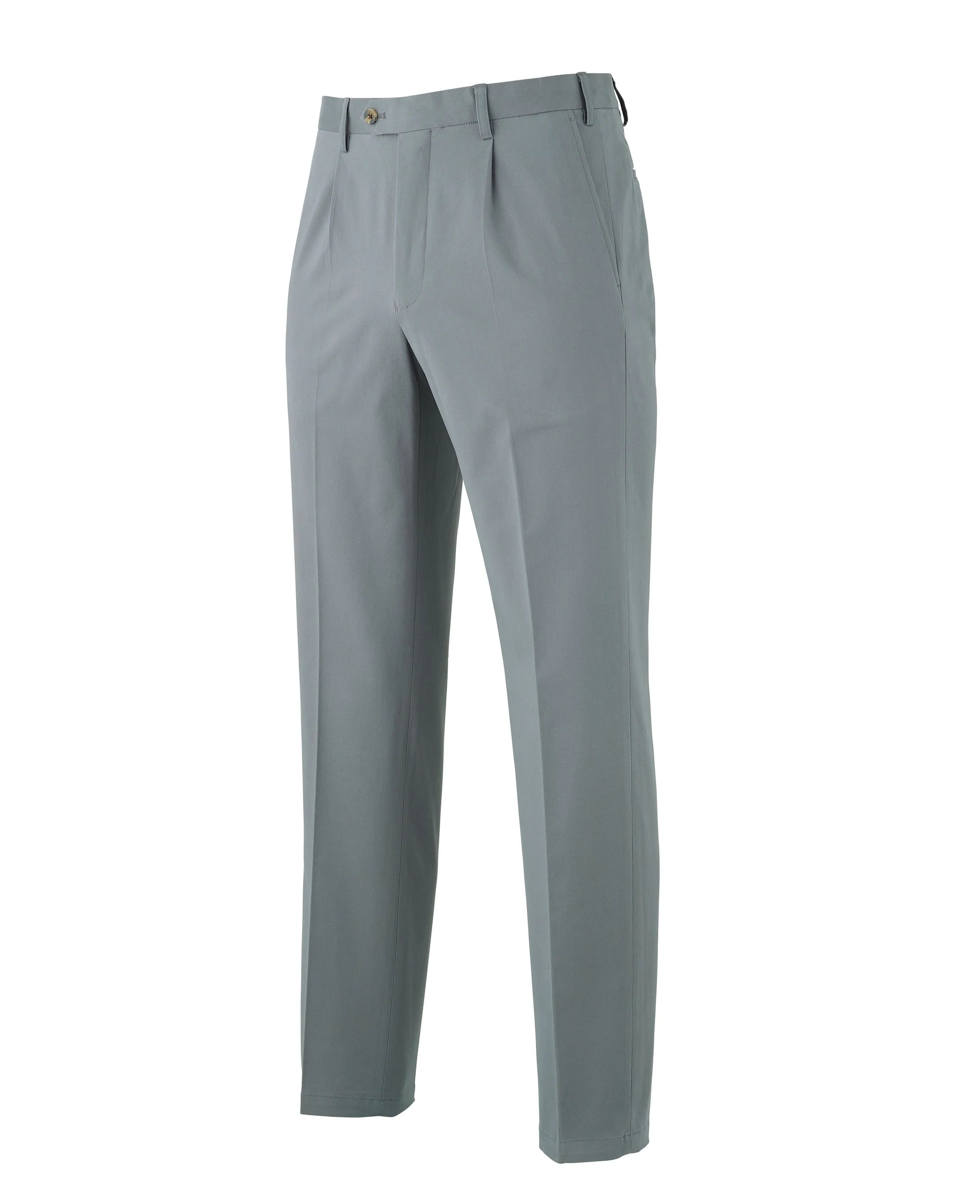 Grey Stretch Cotton Classic Fit Pleated Chinos