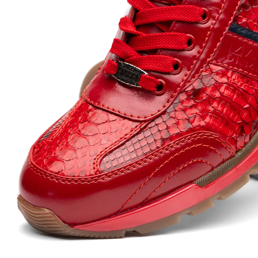 Marco Di Milano BRESCIA Red Hand-Painted Python & Calfskin Sneakers