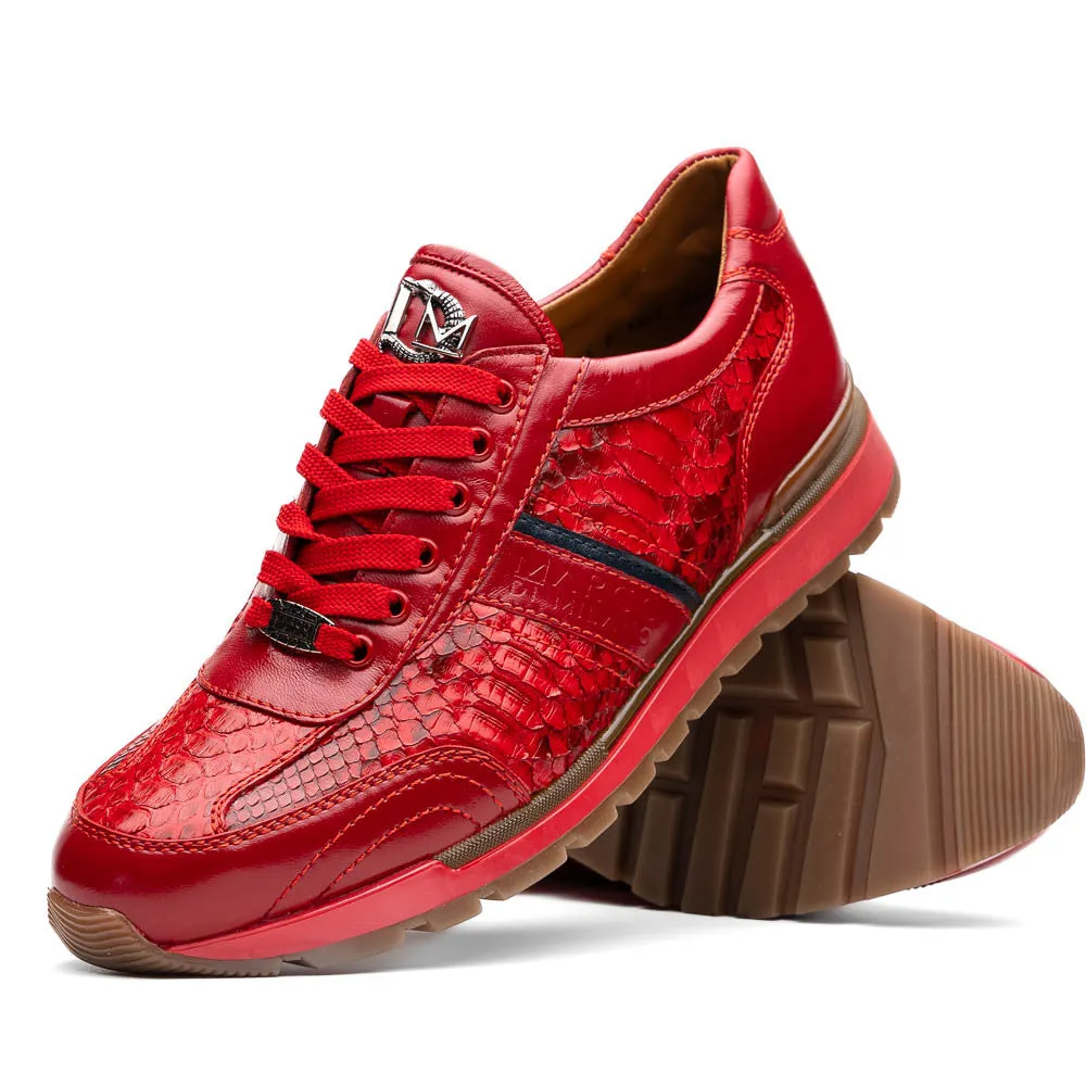 Marco Di Milano BRESCIA Red Hand-Painted Python & Calfskin Sneakers