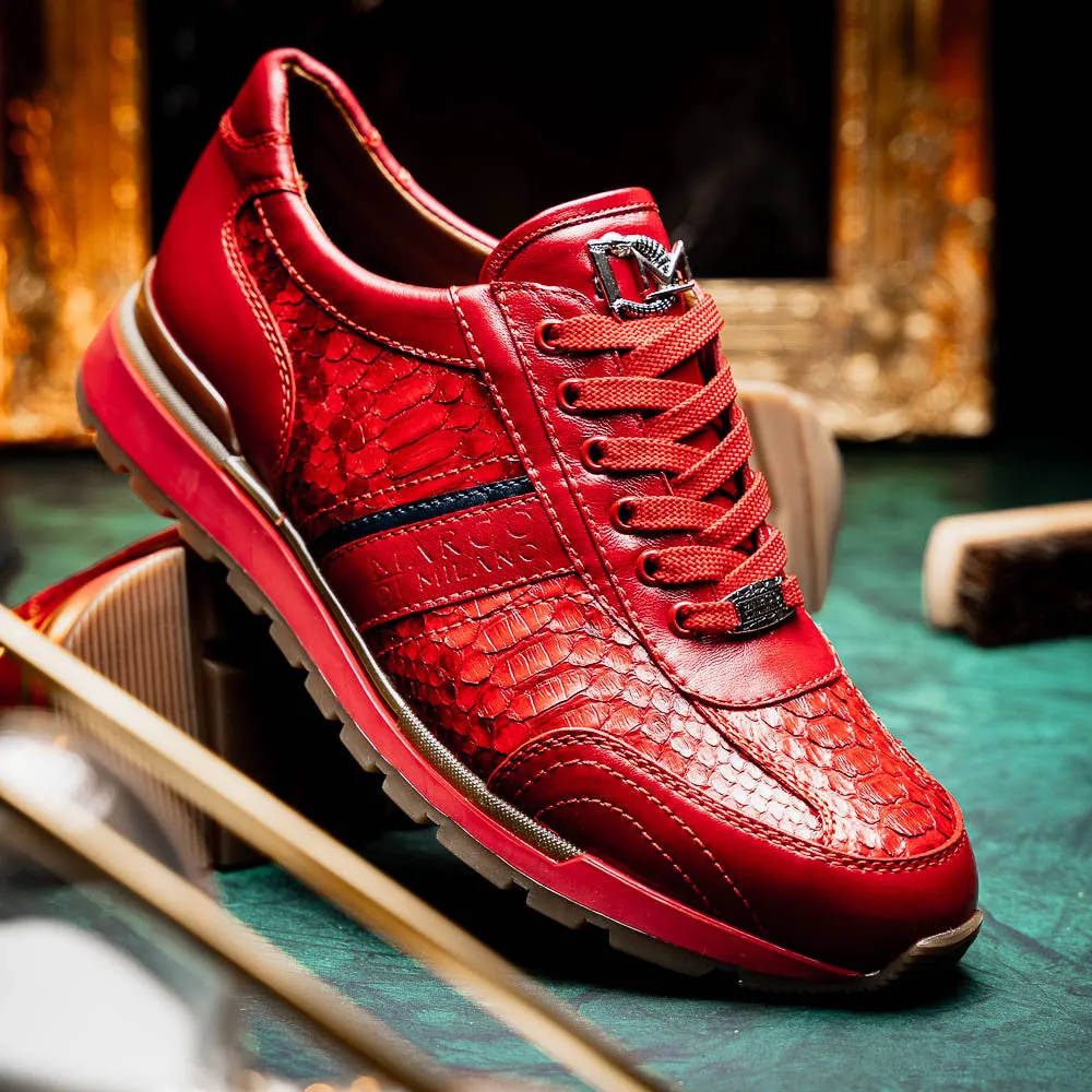 Marco Di Milano BRESCIA Red Hand-Painted Python & Calfskin Sneakers