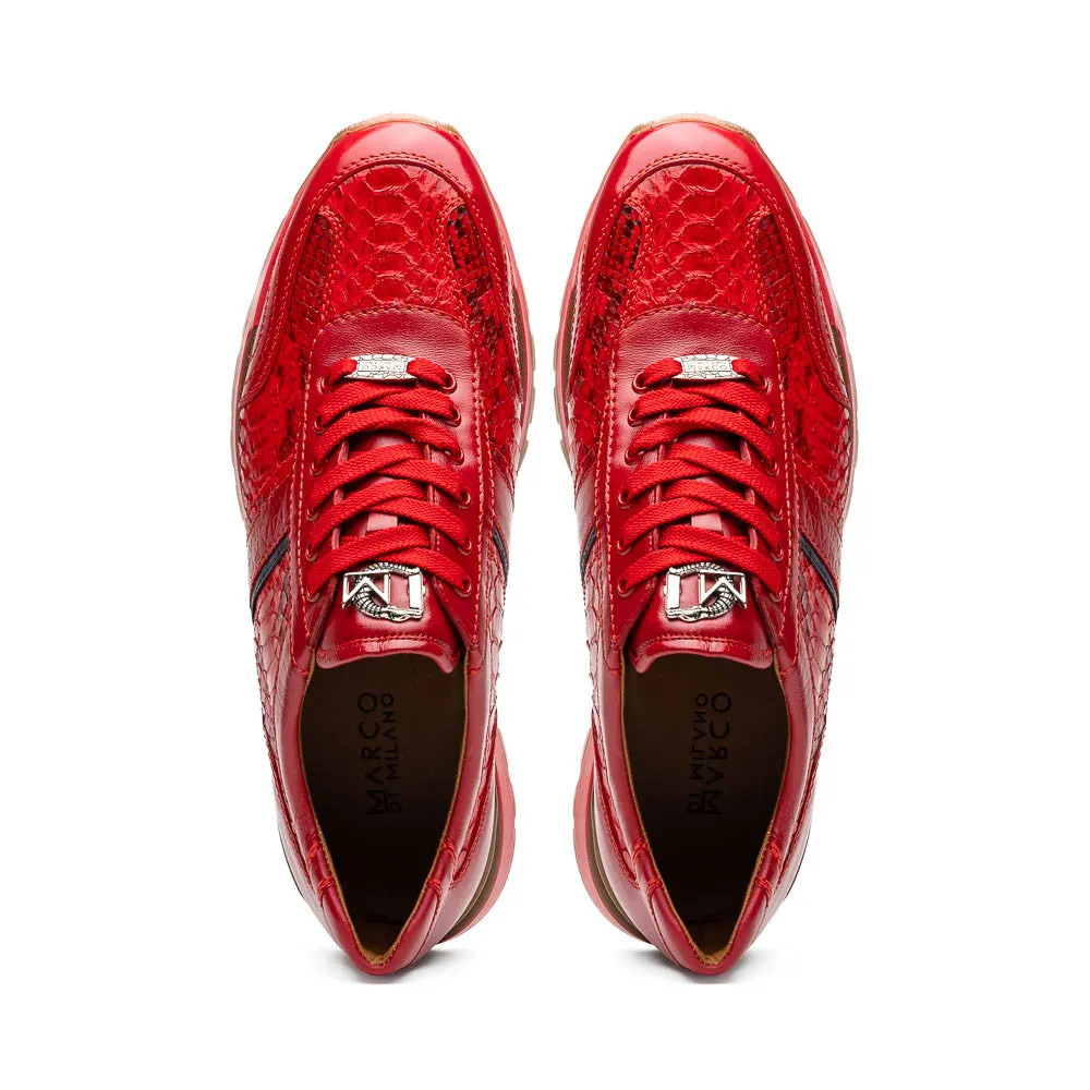 Marco Di Milano BRESCIA Red Hand-Painted Python & Calfskin Sneakers