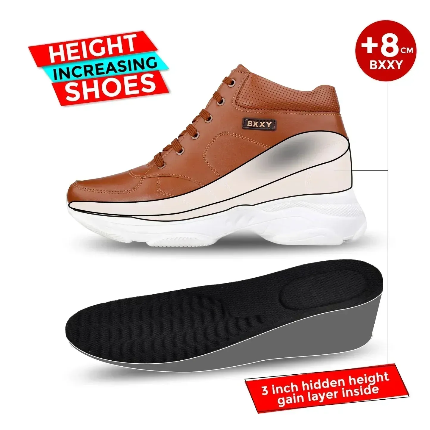 Men's 3 Inch Hidden Height Increasing Stylish Lace-up Boots