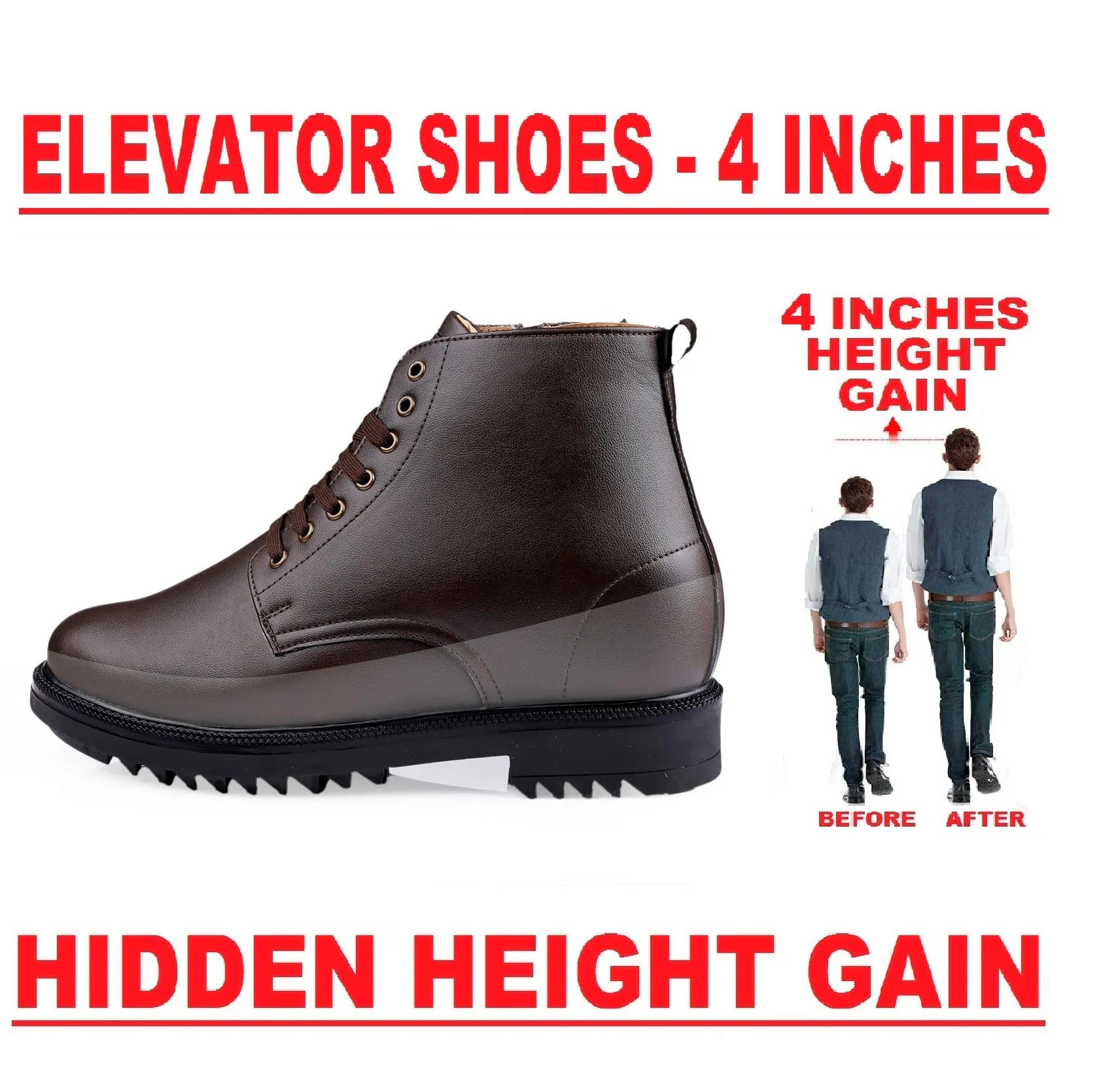 Men's 4 Inch Hidden Height Increasing Elevator Boots