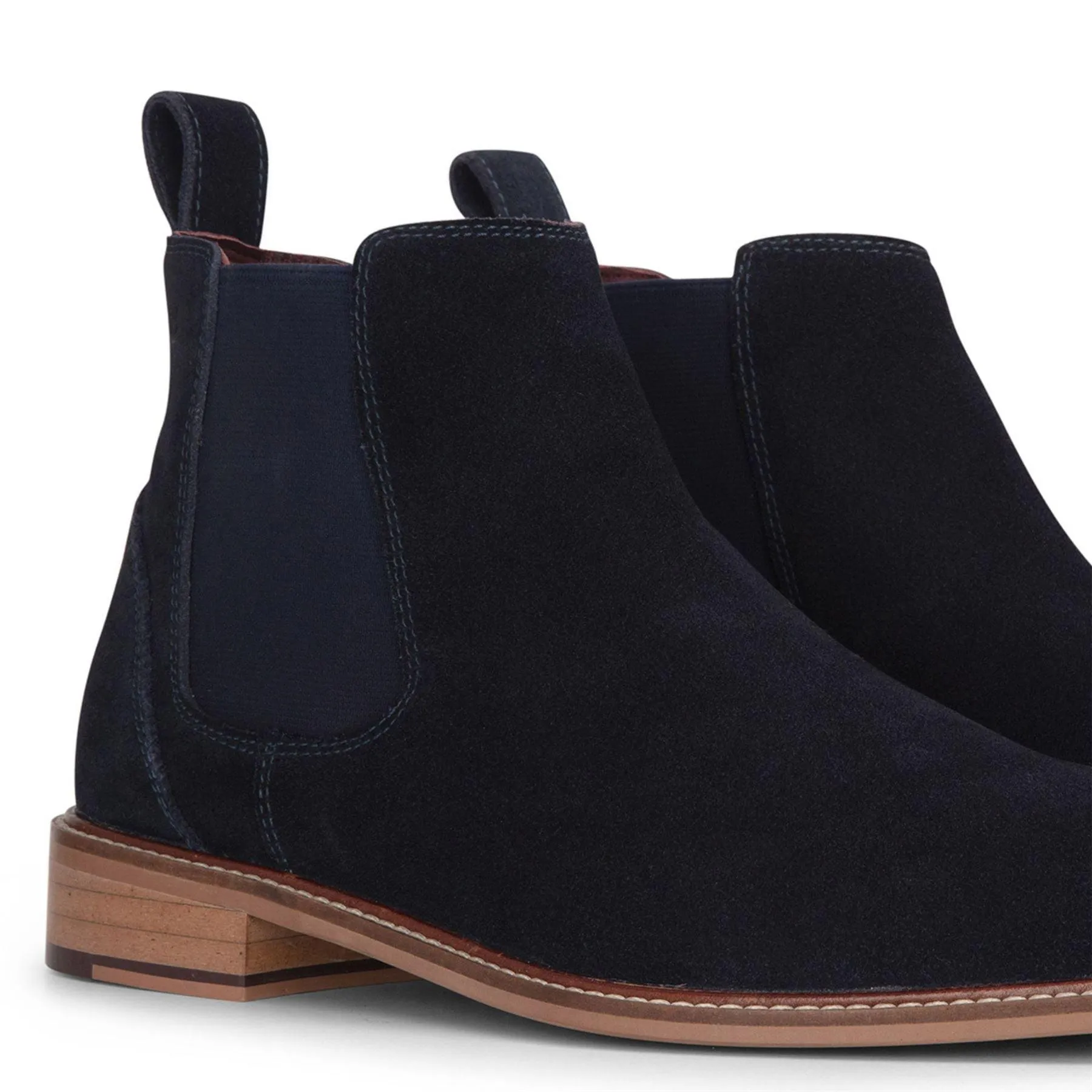 Men's Navy Suede Leather Slip On Chelsea Ankle Boots