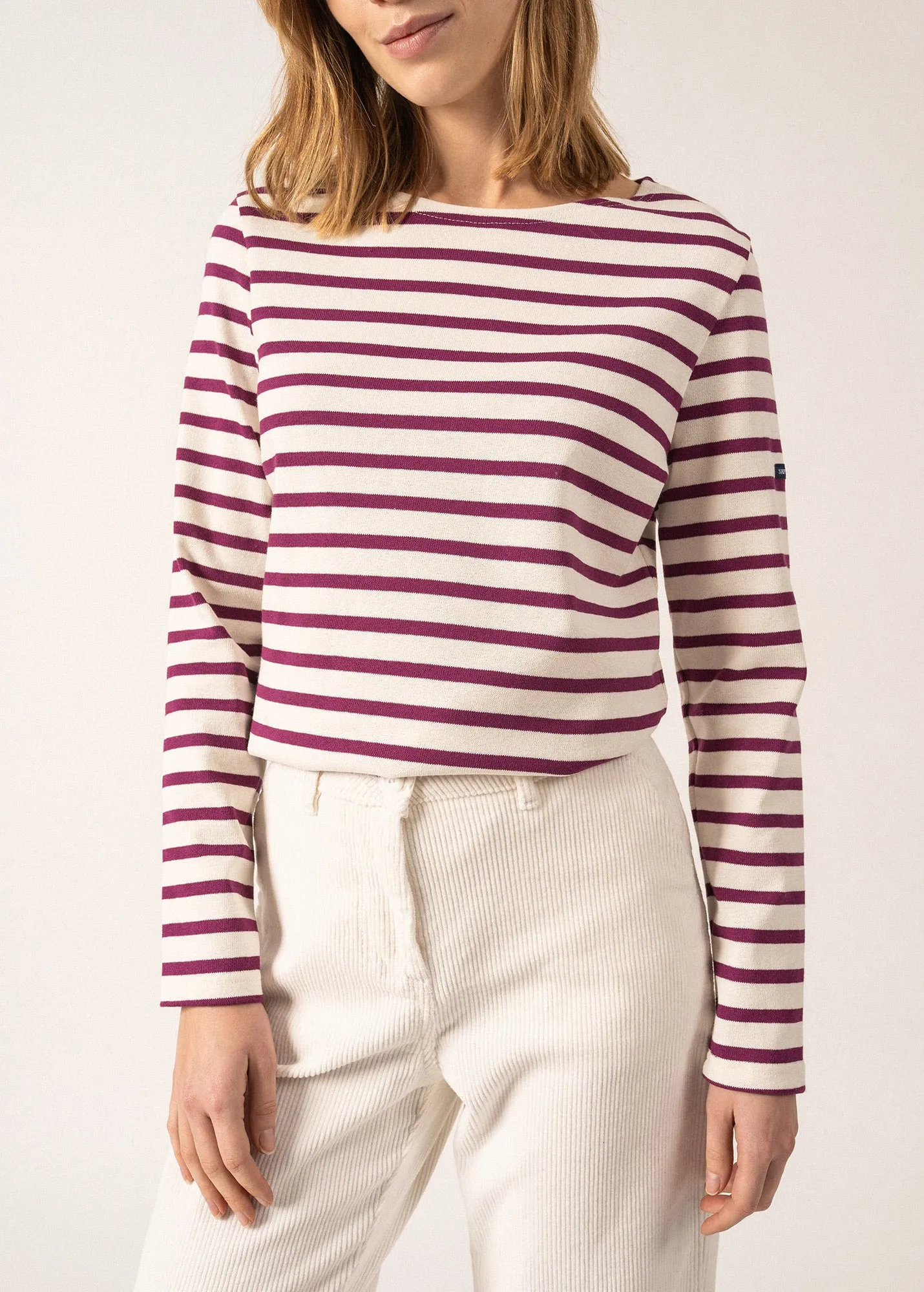 Meridame striped sailor shirt - regular fit, in thick cotton (ECUME/PRUNE)