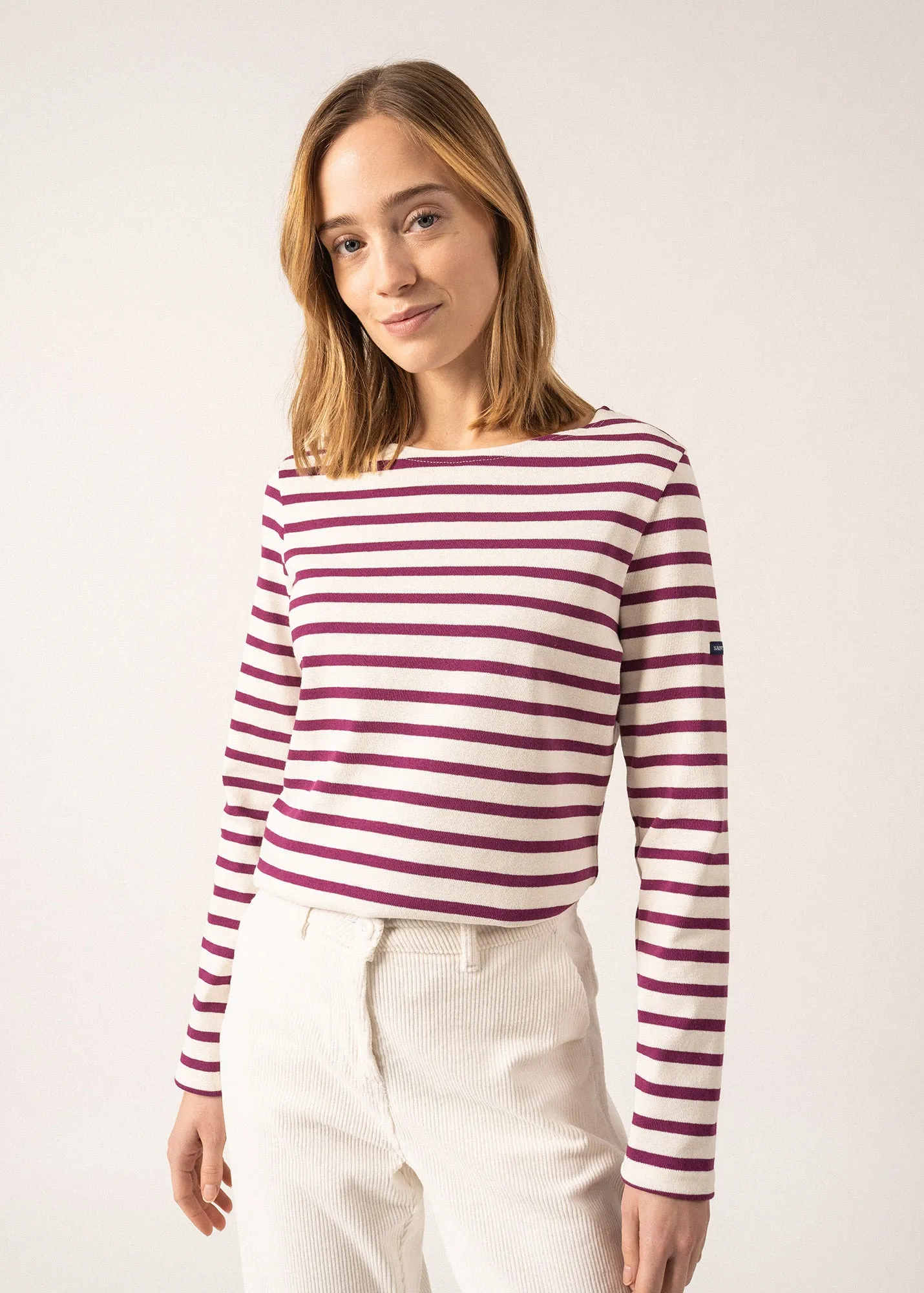 Meridame striped sailor shirt - regular fit, in thick cotton (ECUME/PRUNE)