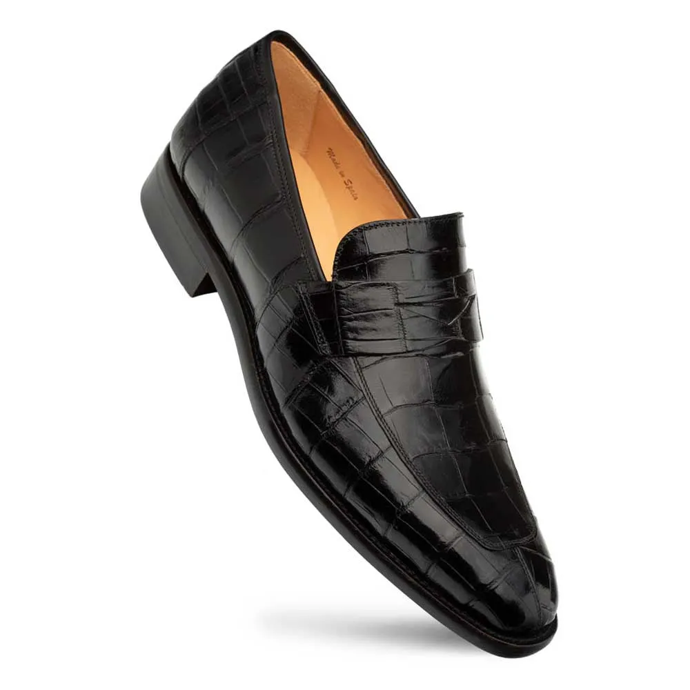 Mezlan Men's Black Piccolo Genuine American Alligator Penny Loafer