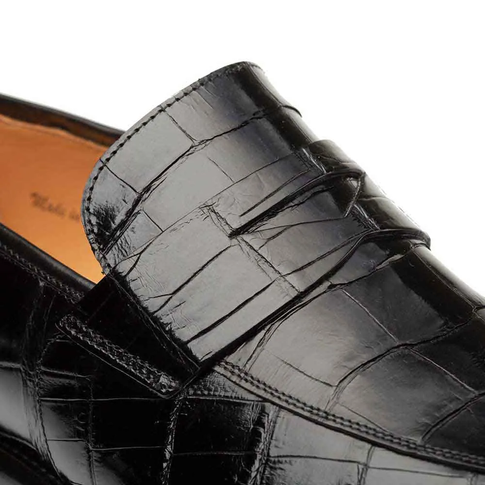 Mezlan Men's Black Piccolo Genuine American Alligator Penny Loafer