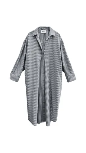 Mia Oversized Shirt Dress- Black Pinstripe