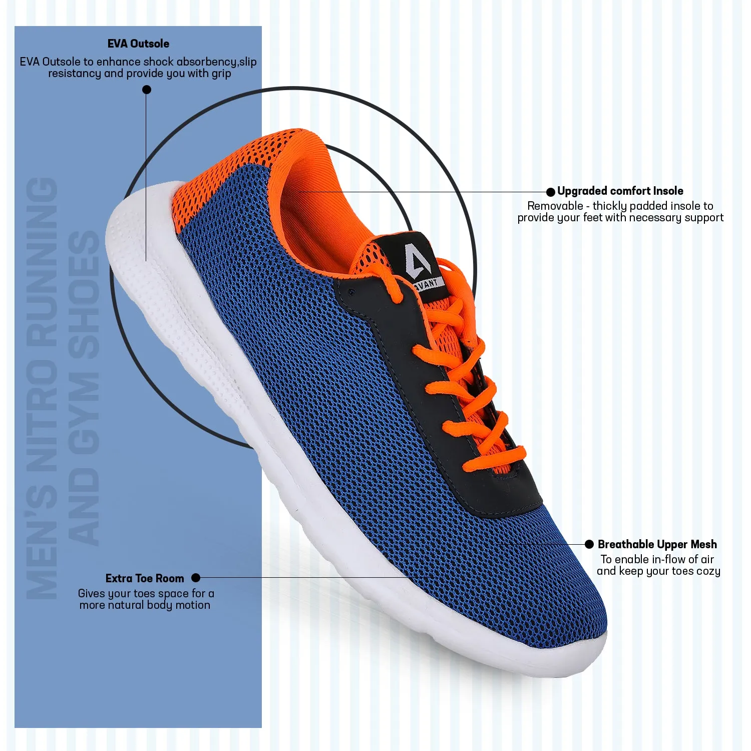 Nitro Running and Gym Shoes - Navy Blue/Orange