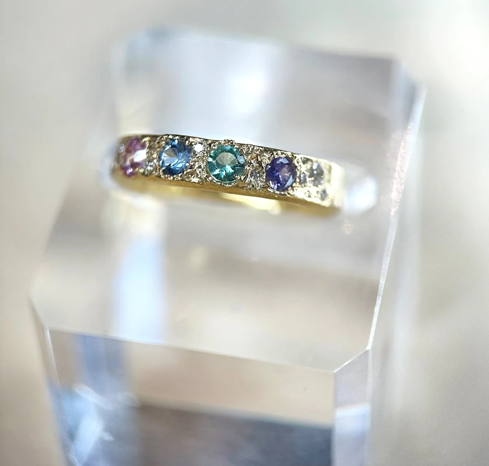 One-Of-A-Kind Pastel Ring Band 18 Ct gold Diamonds and Sapphires (Exclusive to Tomfoolery London)