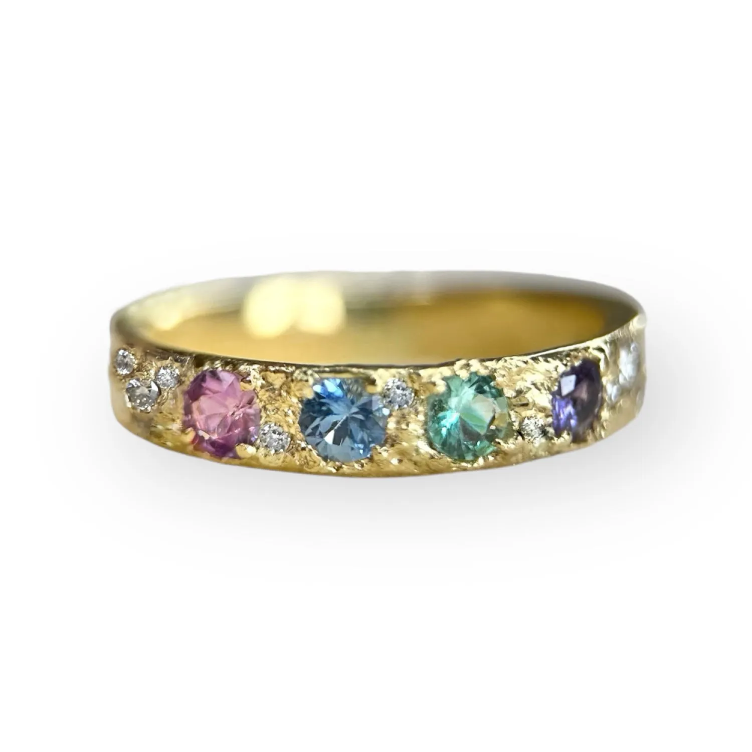 One-Of-A-Kind Pastel Ring Band 18 Ct gold Diamonds and Sapphires (Exclusive to Tomfoolery London)