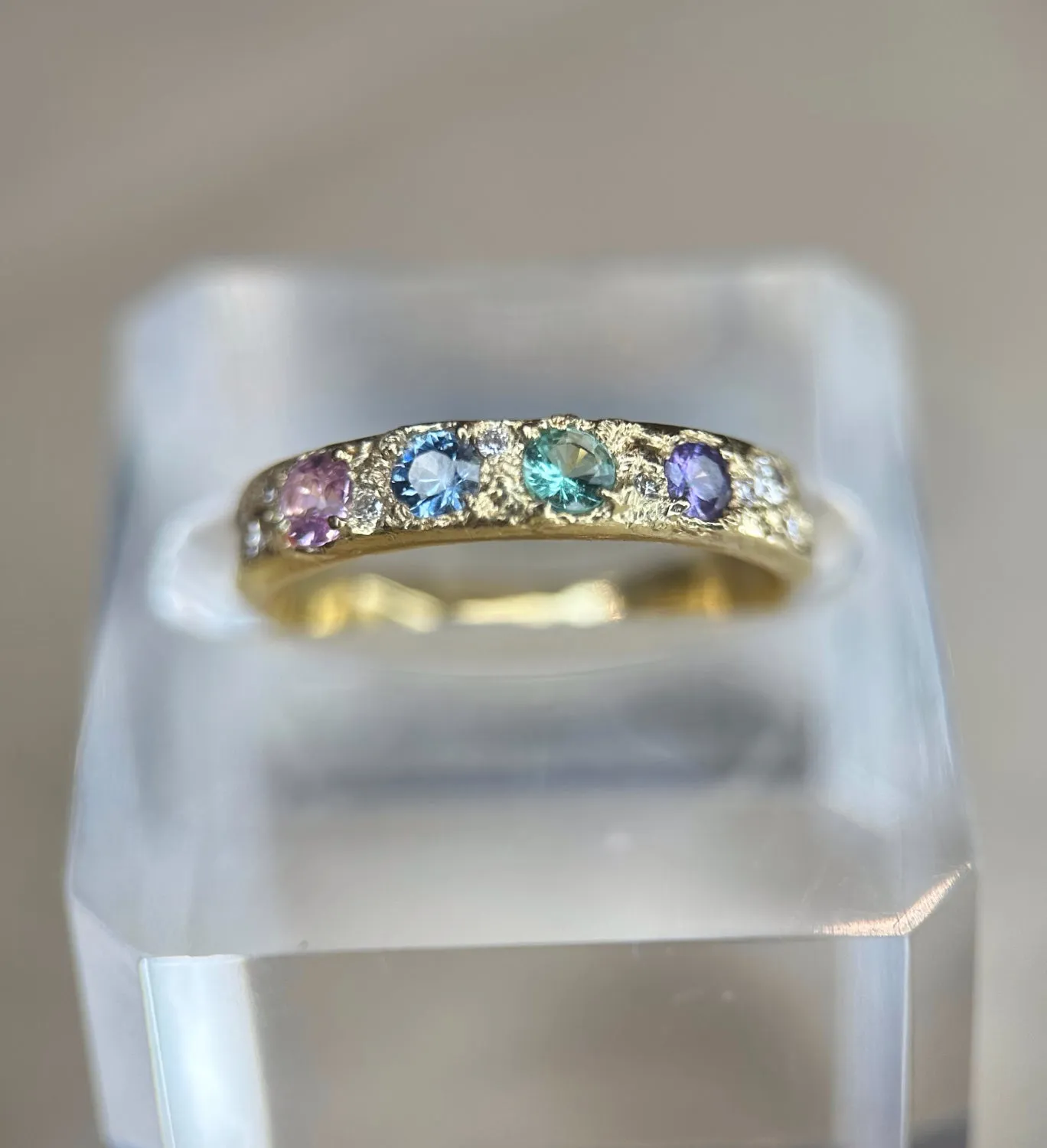 One-Of-A-Kind Pastel Ring Band 18 Ct gold Diamonds and Sapphires (Exclusive to Tomfoolery London)