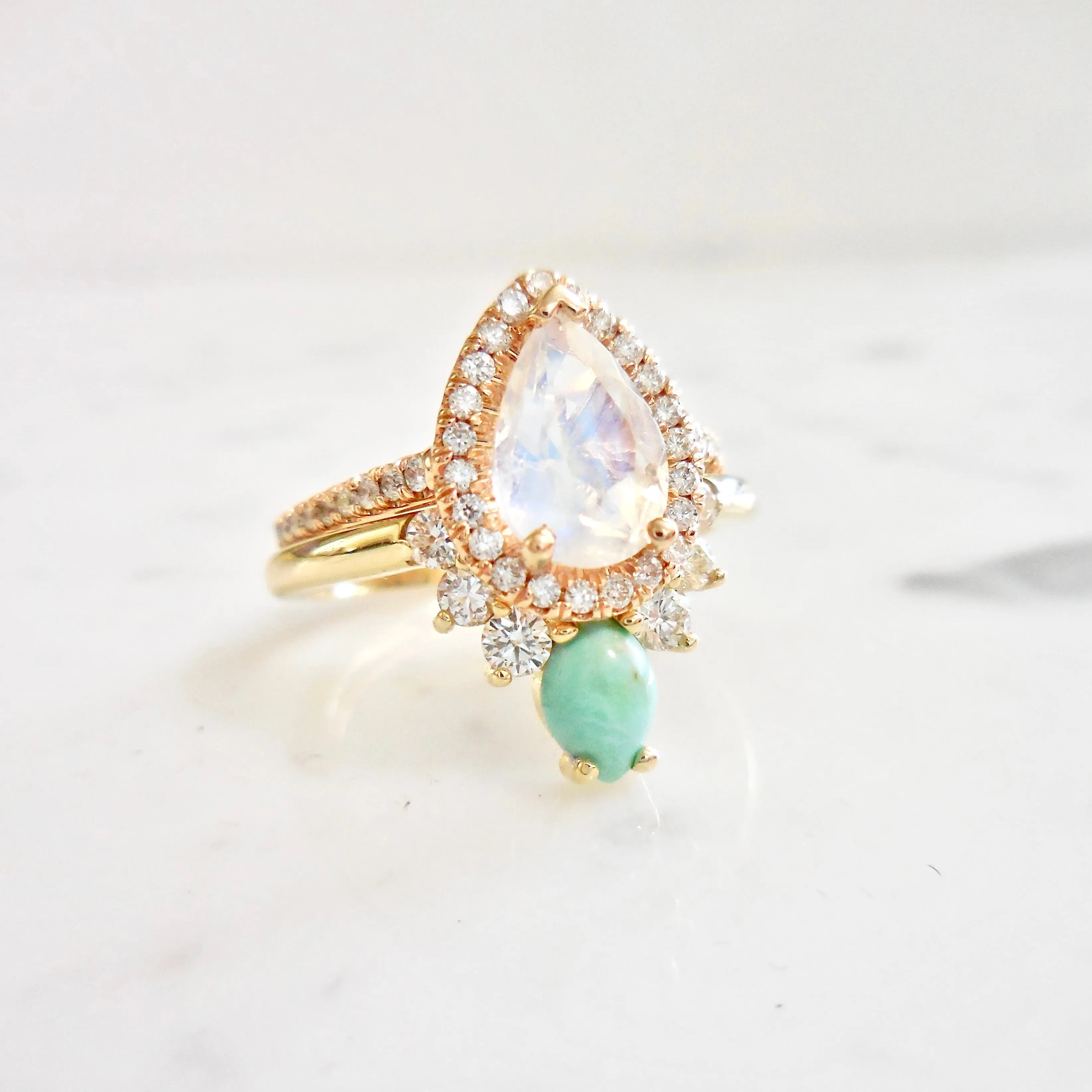 Pear Moonstone Halo Ring - Moonstone Diamond Engagement Ring or Wedding Set - Moonstone Wedding Set