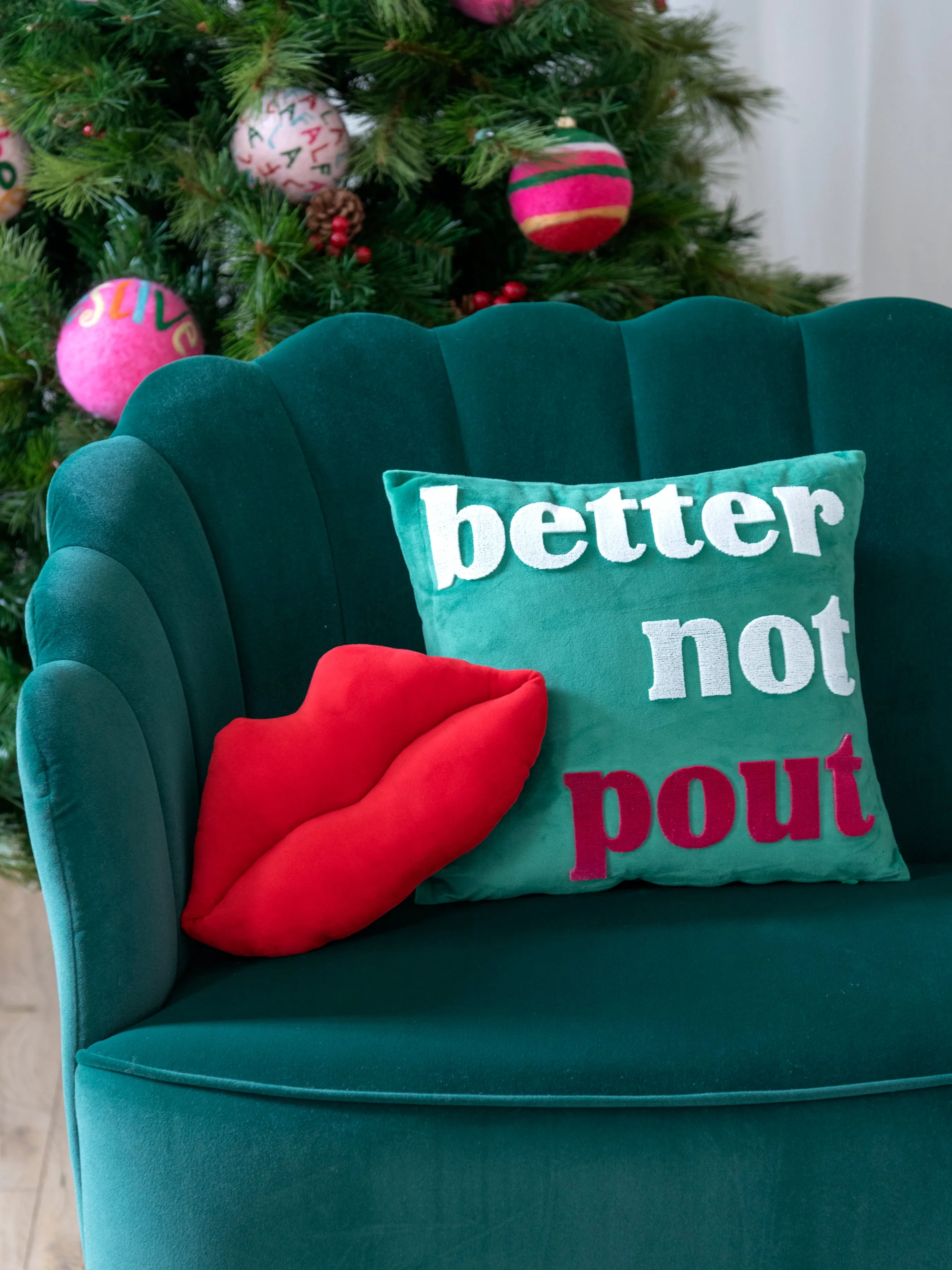 Shiraleah "Better Not Pout" Velvet Pillow, Green