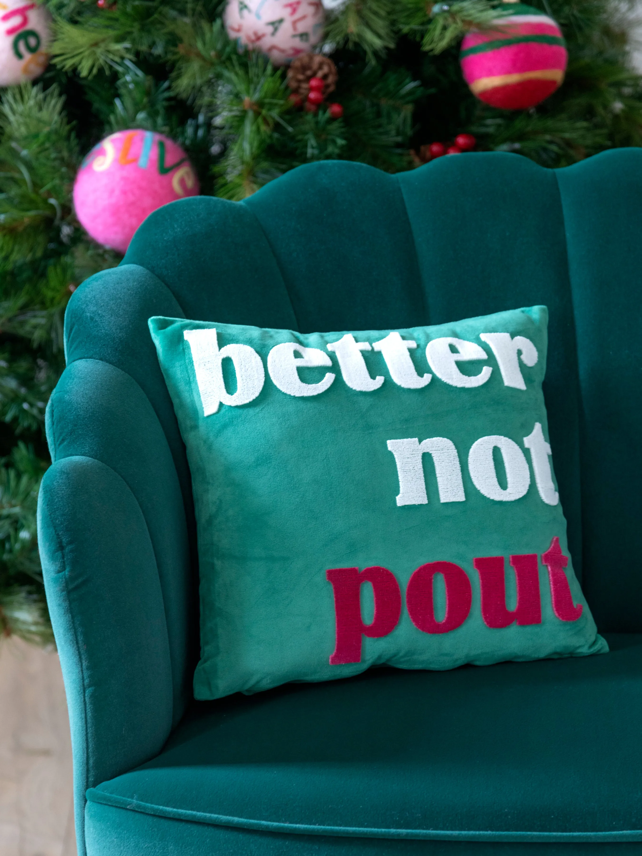 Shiraleah "Better Not Pout" Velvet Pillow, Green