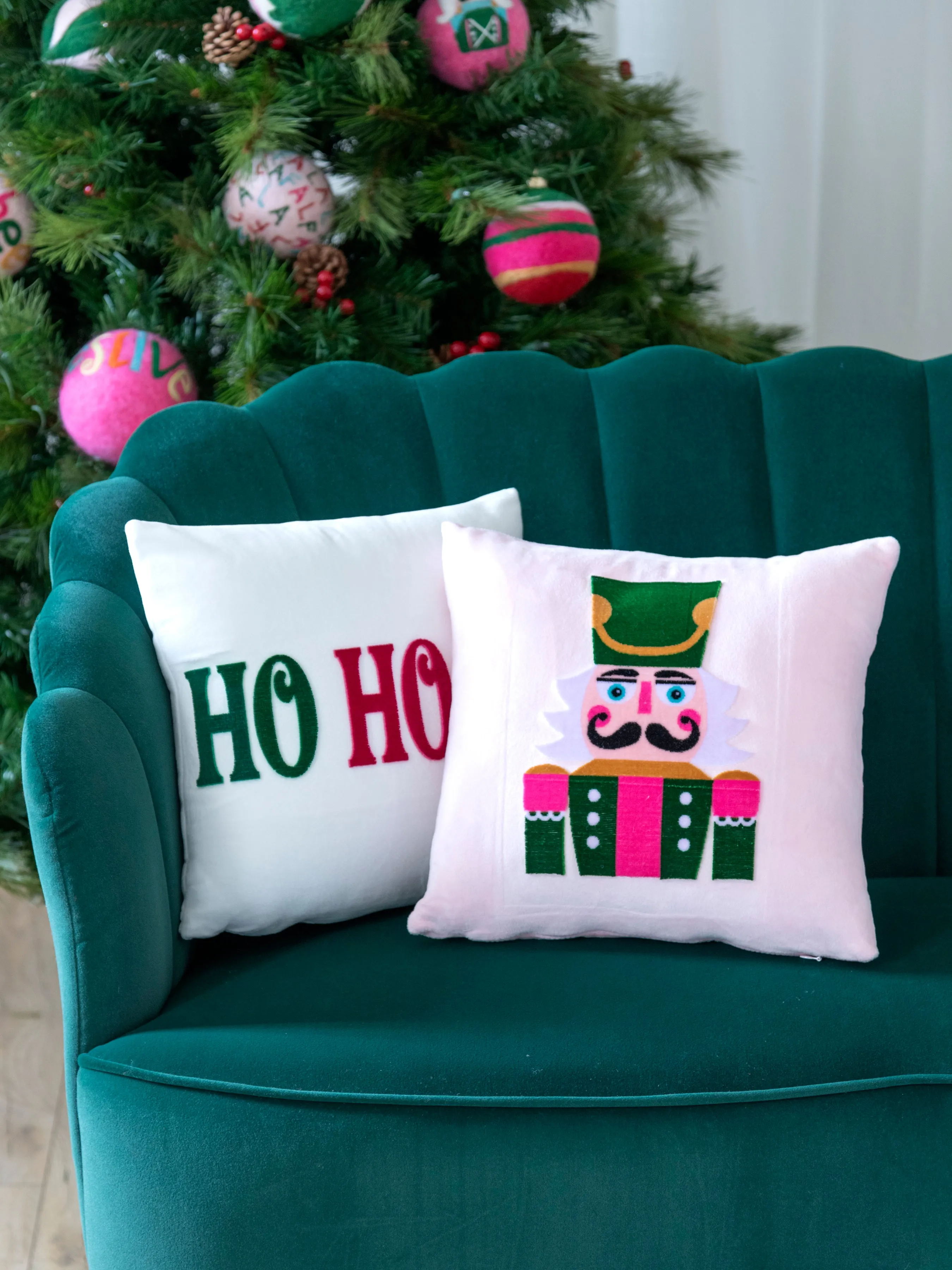 Shiraleah "Ho Ho Ho" Velvet Pillow, Ivory