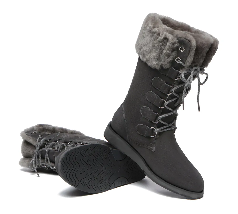 TARRAMARRA® Women Sheepskin Wool Lace Up Mid Calf Boots Becky