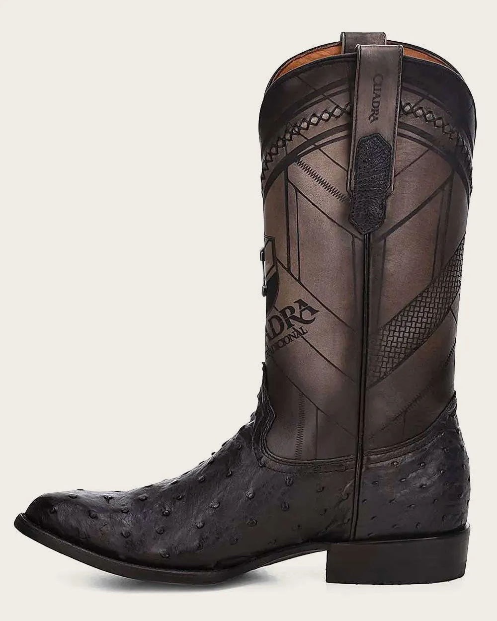 Western black ostrich boot