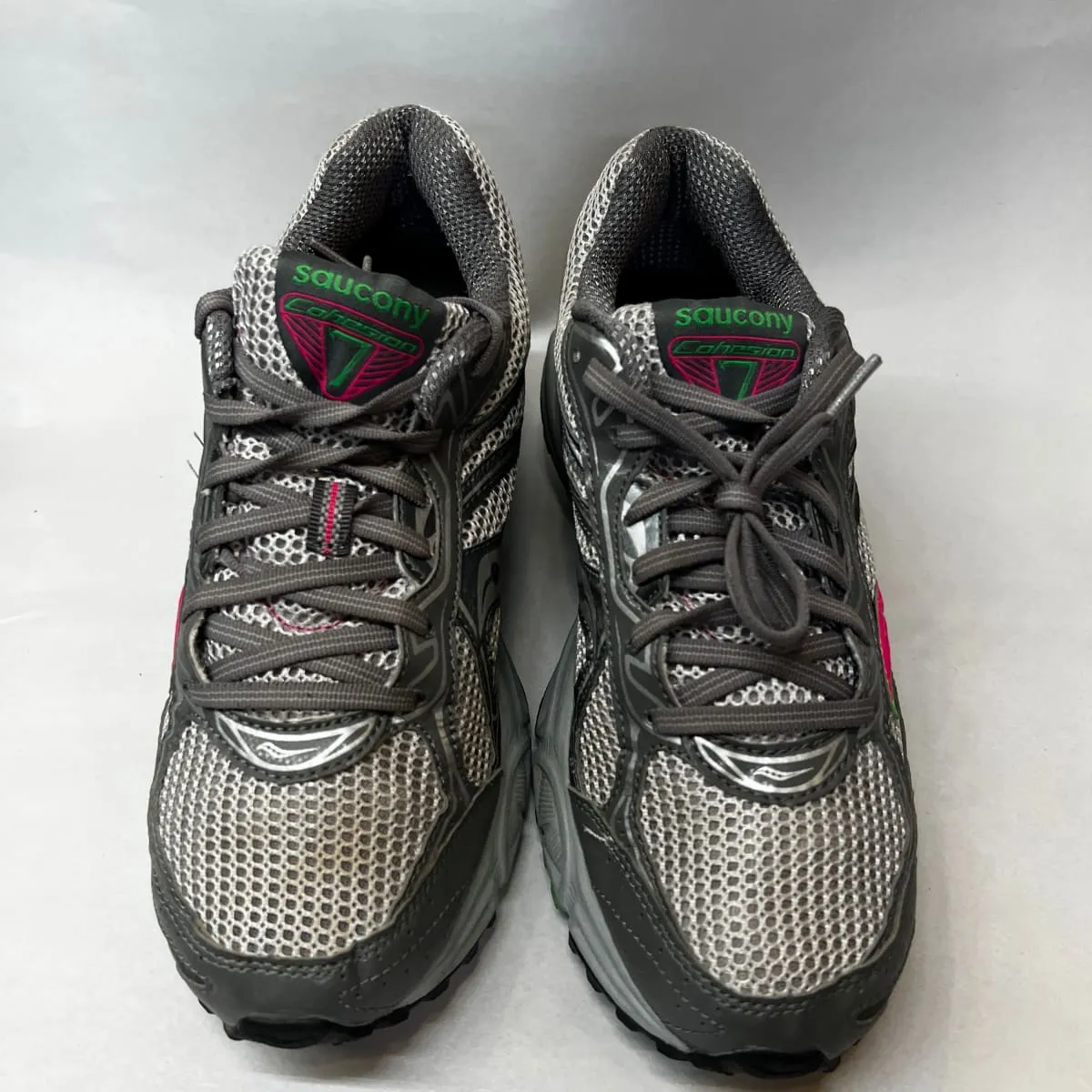 Women's Grid •Cohesion TR7• Trail Running Grey/Green/Fuchsia Size 9M -Preowned